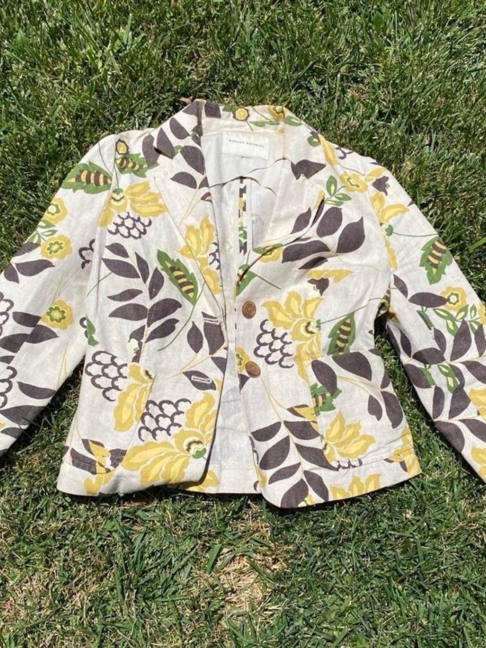 Banana Republic Floral Linen-Blend Blazer in Yellow, Green & Brown